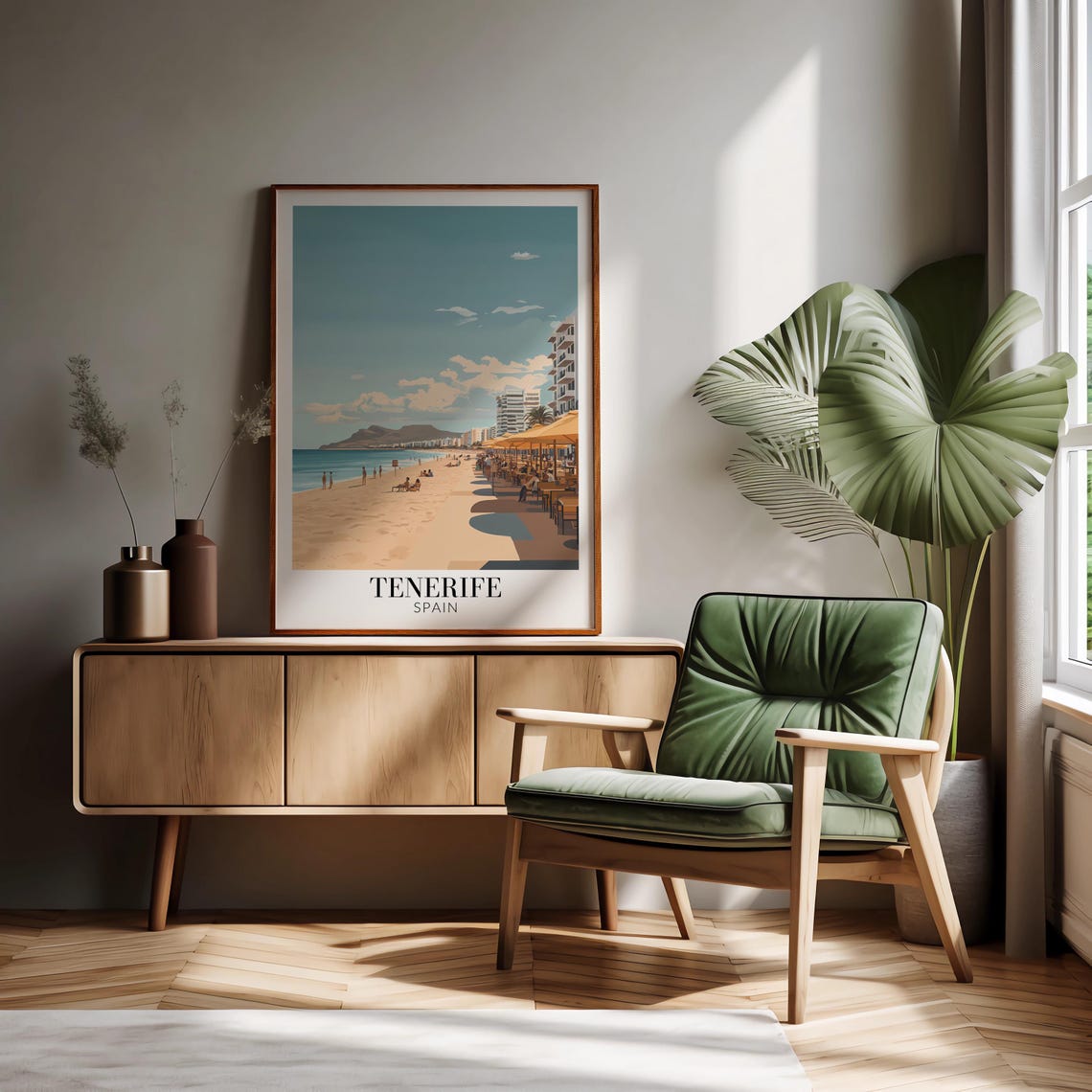 Tenerife Spain Tranquil Beach Promenade Poster With Golden Umbrellas - Image 4