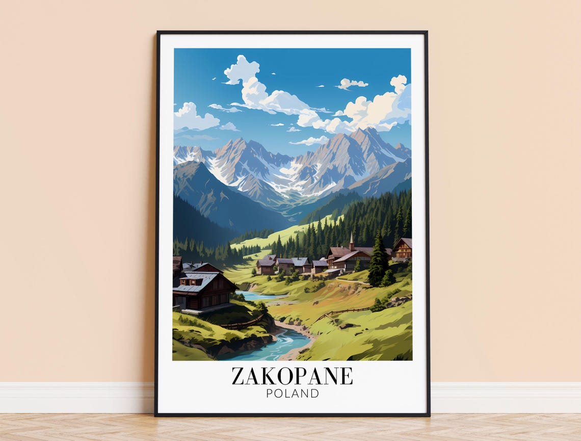 Zakopane Poland Tatra Mountains Chalet Village Retro Travel Poster