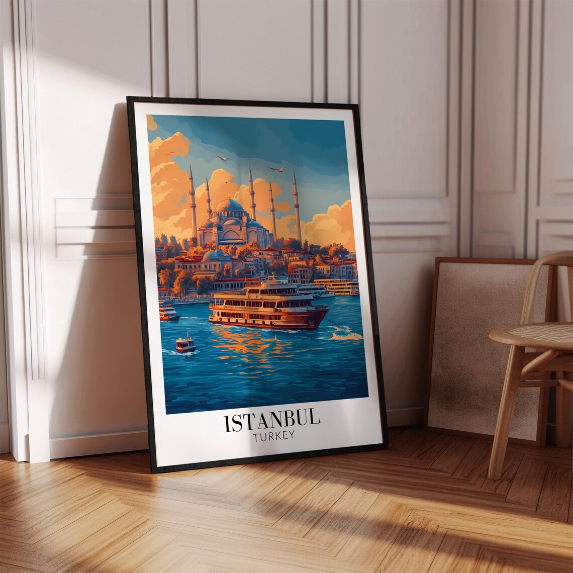Istanbul Turkey Grand Mosque and Ferry Golden Hour Travel Poster - Image 4