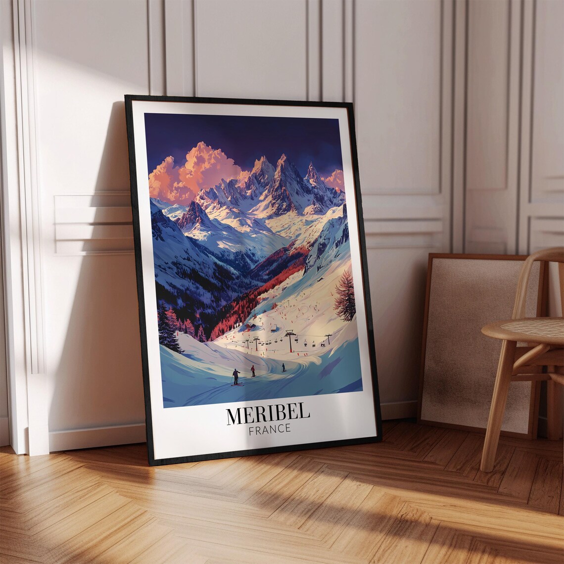 Meribel Ski Slopes At Sunset French Alps Winter Travel Poster - Image 4