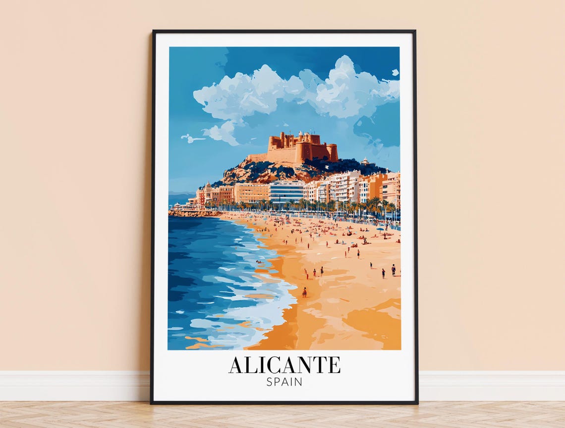 Alicante Spain Beach Santa Barbara Castle Coast Travel Poster
