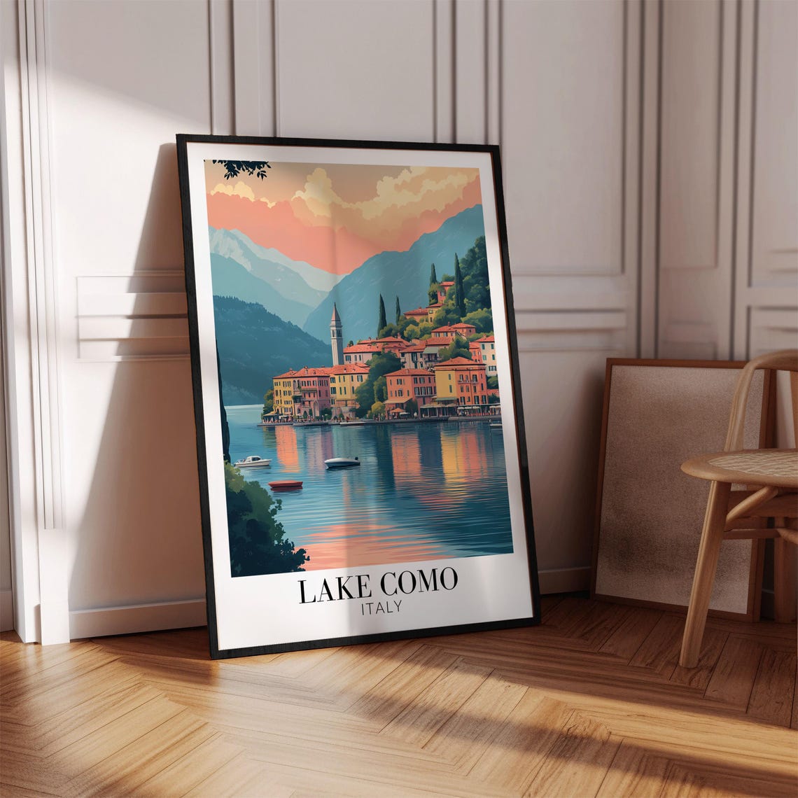 Lake Como Italy Sunset Pink Clouds Lakeside Town Travel Poster - Image 4