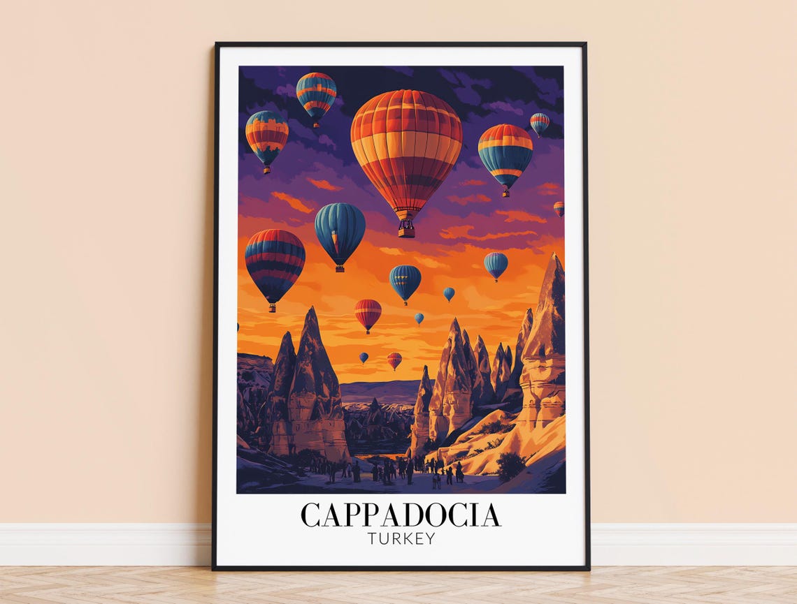 Cappadocia Turkey Sunset Sky Full of Hot Air Balloons Poster