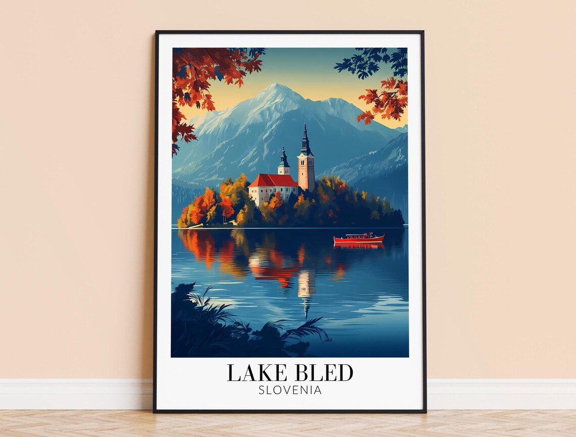Lake Bled Slovenia Island Church Alpine Lake Autumn Travel Poster