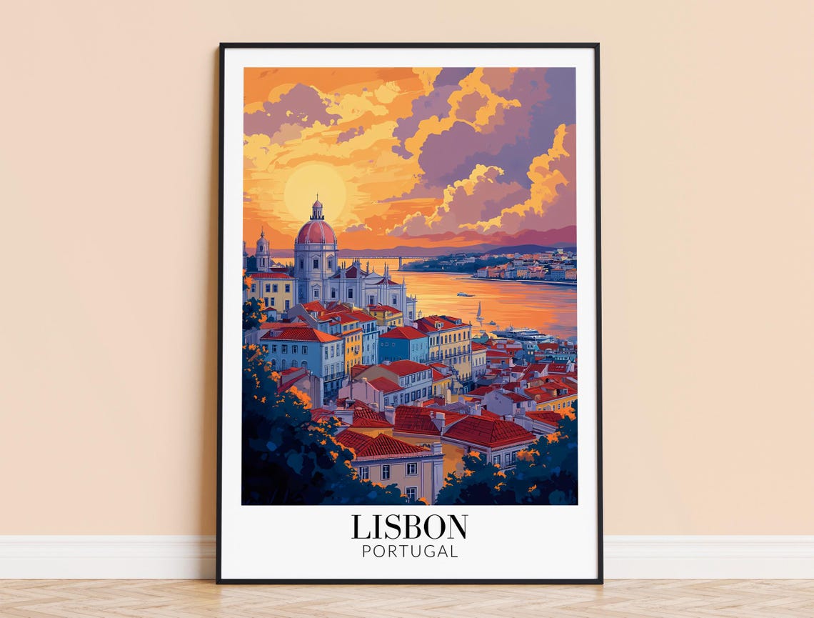 Lisbon National Pantheon Tagus River Golden Sunset Travel Poster