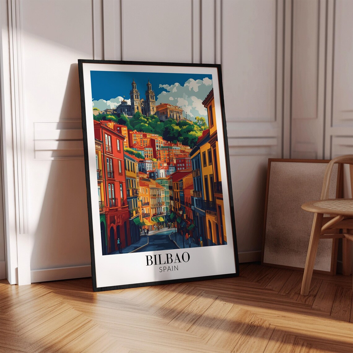 Bilbao Spain Old Town Street View Colorful Travel Poster Scene - Image 3