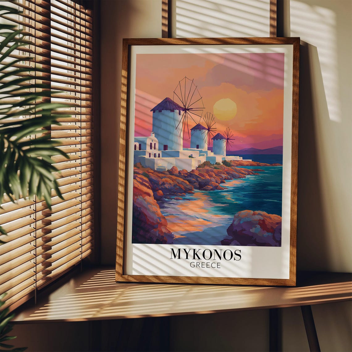 Mykonos Greece Iconic Windmills at Sunset Over the Sea Poster - Image 3