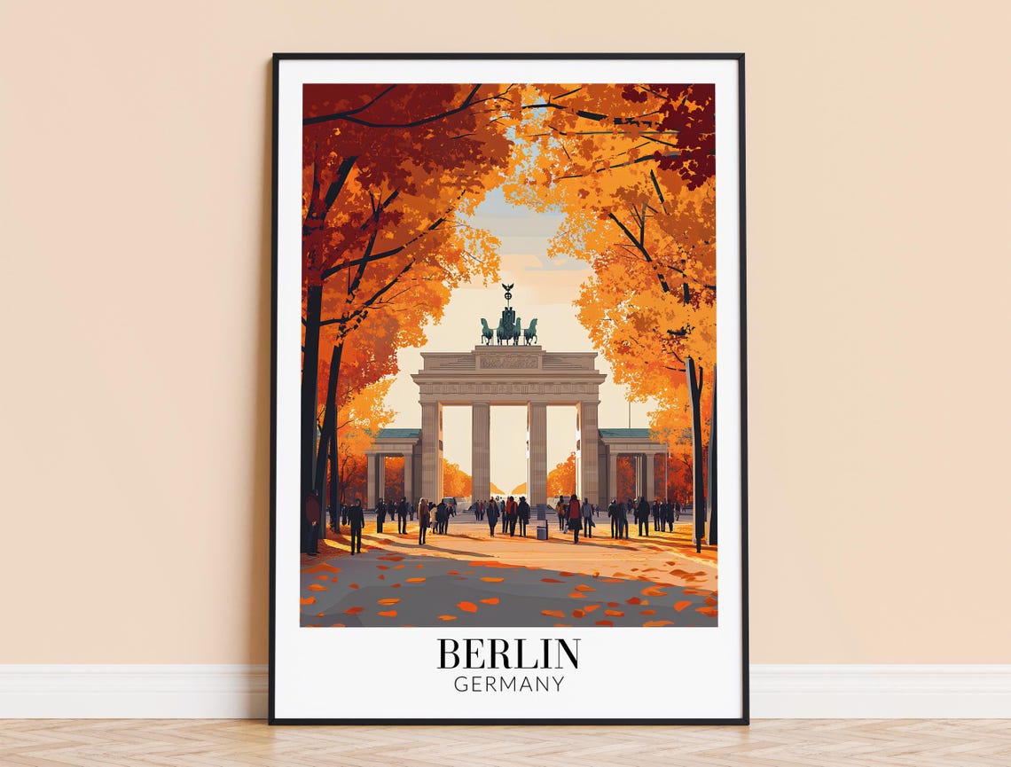 Berlin Brandenburg Gate Autumn Foliage Colorful Travel Poster