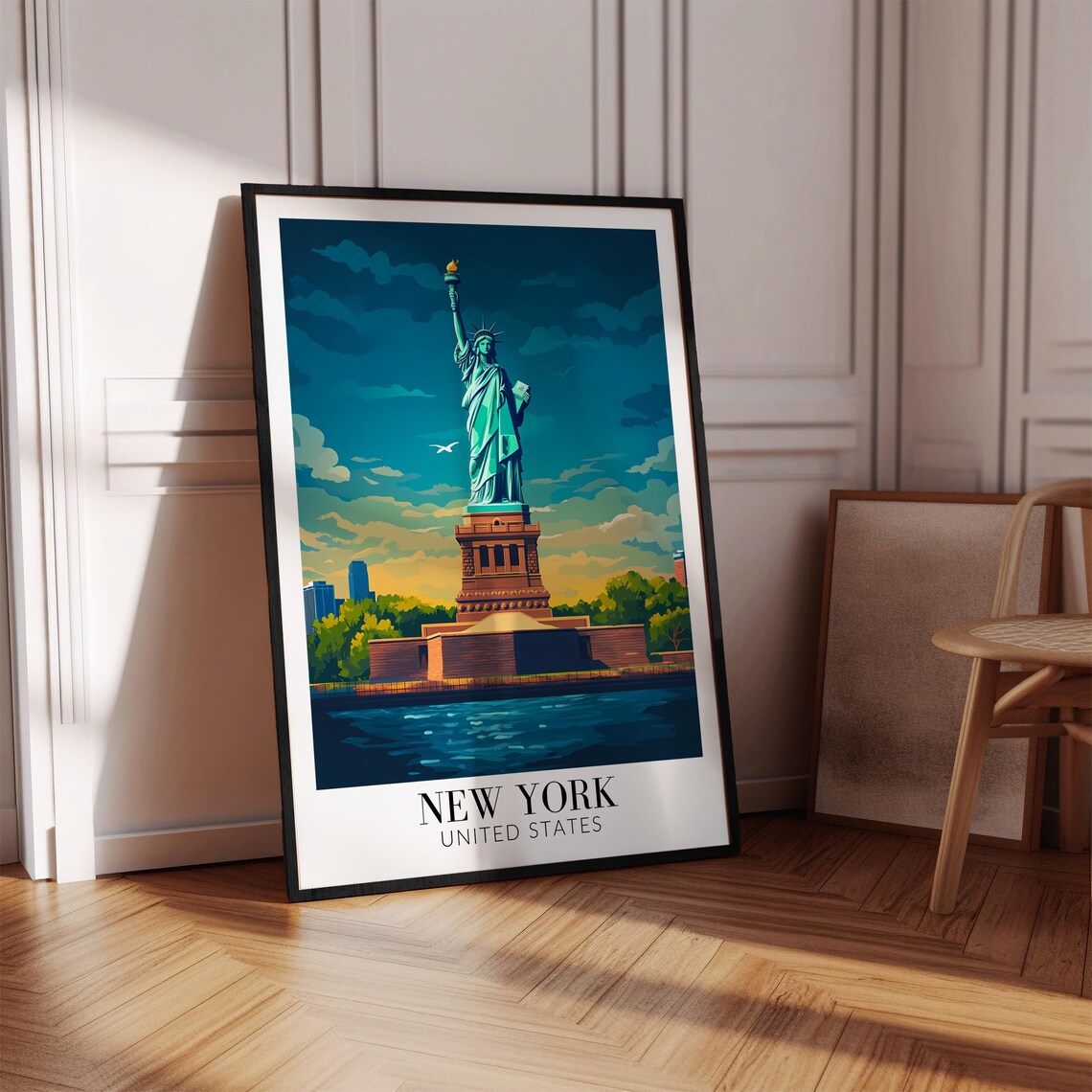 New York Statue of Liberty Harbor Sunset Iconic Travel Poster - Image 4