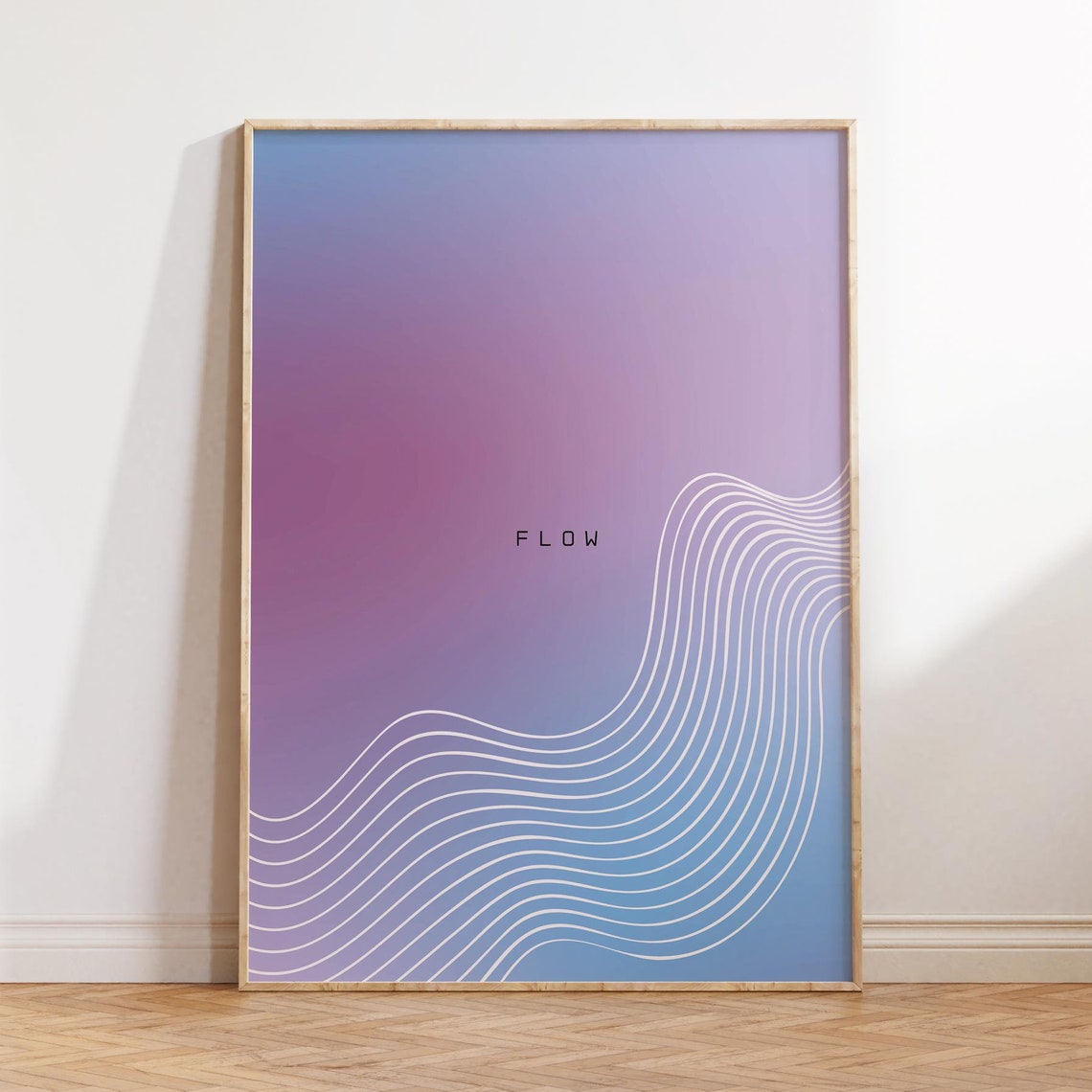 Flow Retro Gradient Aura Poster With White Wave Lines Minimal Art