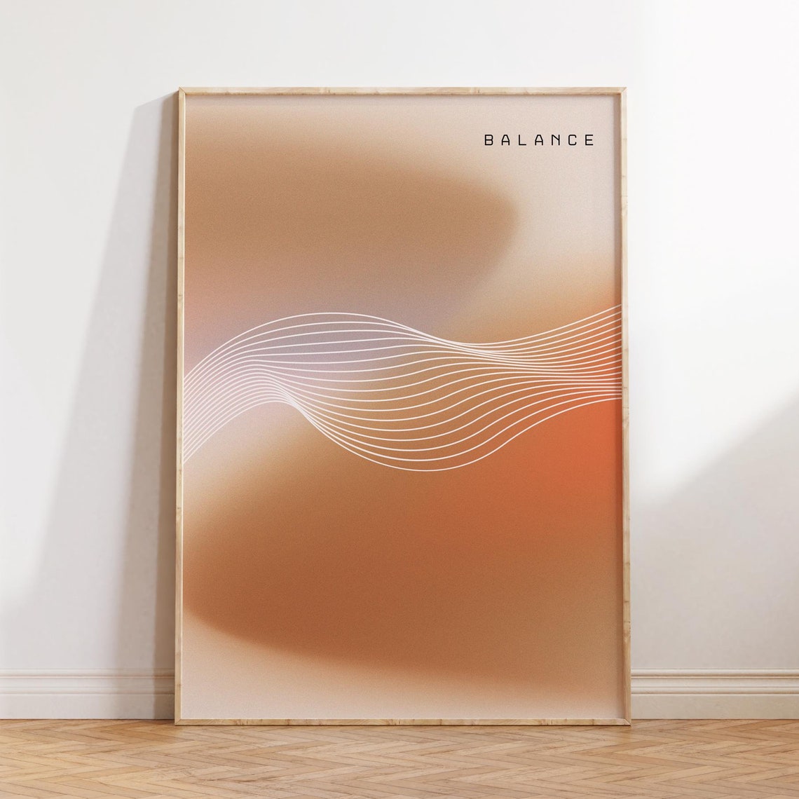 Balance Retro Gradient Aura Poster With White Wave Lines Minimal Art