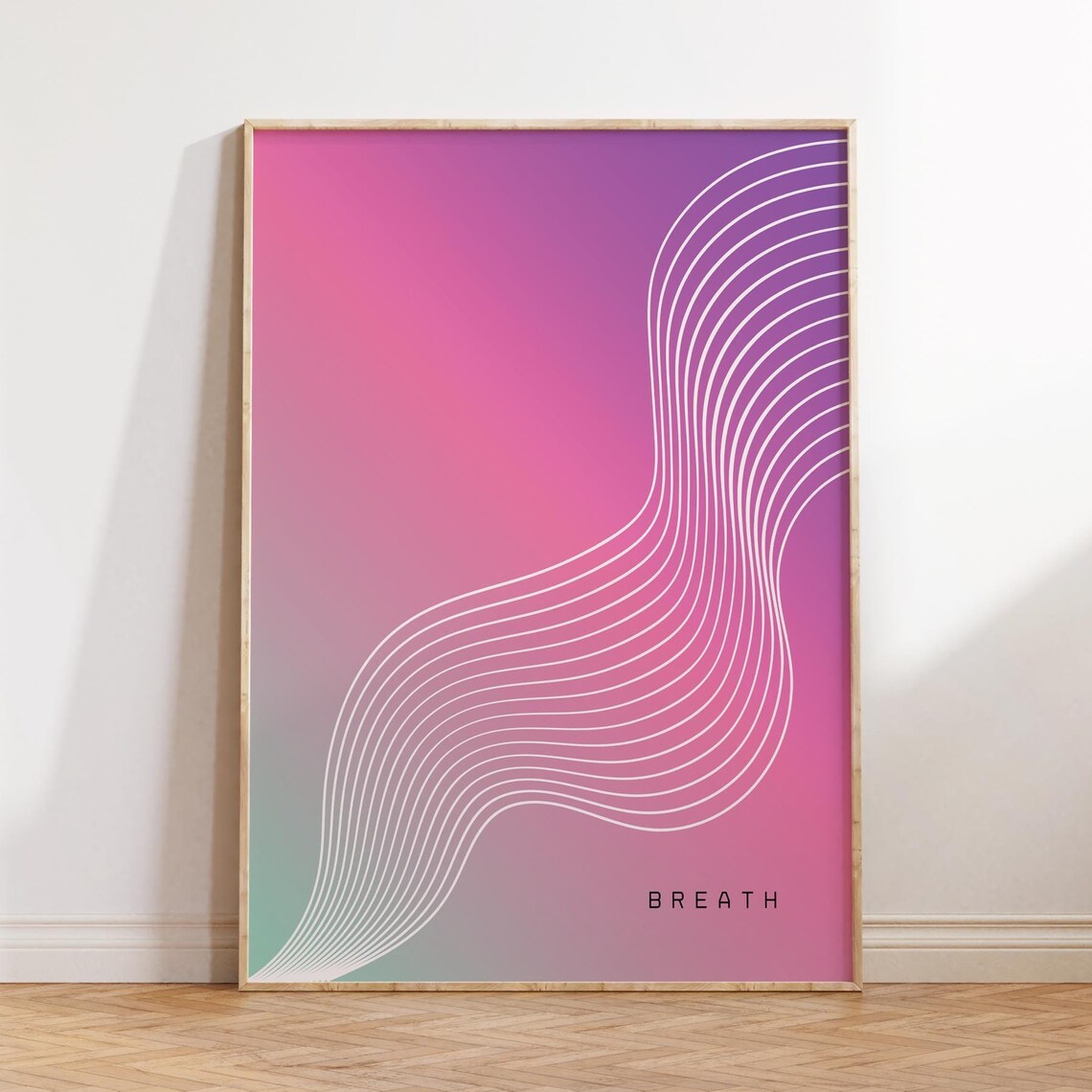 Breath Retro Gradient Aura Poster With White Flow Lines Minimal Art