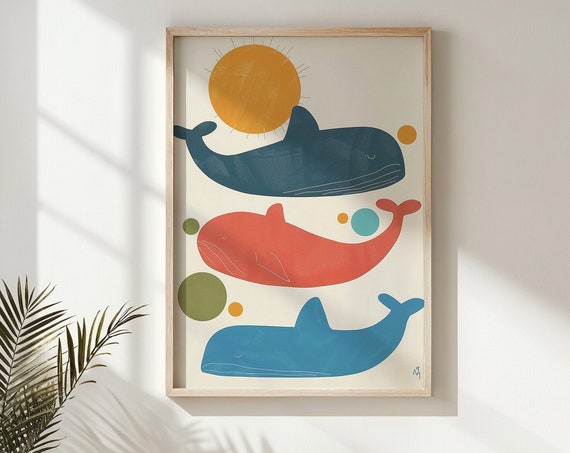 Whale Family Nursery Wall Art, Sea Life Poster