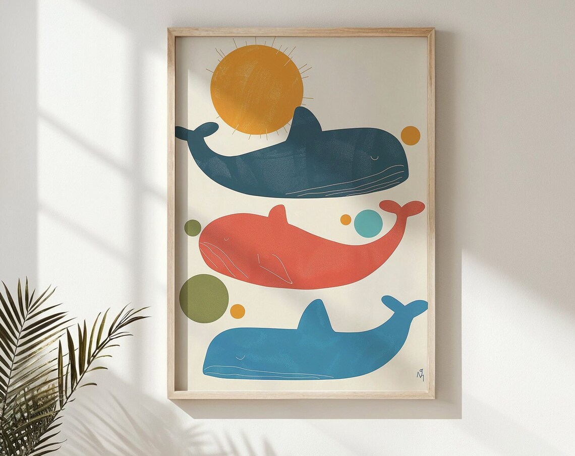 Whale Family Nursery Wall Art, Sea Life Poster
