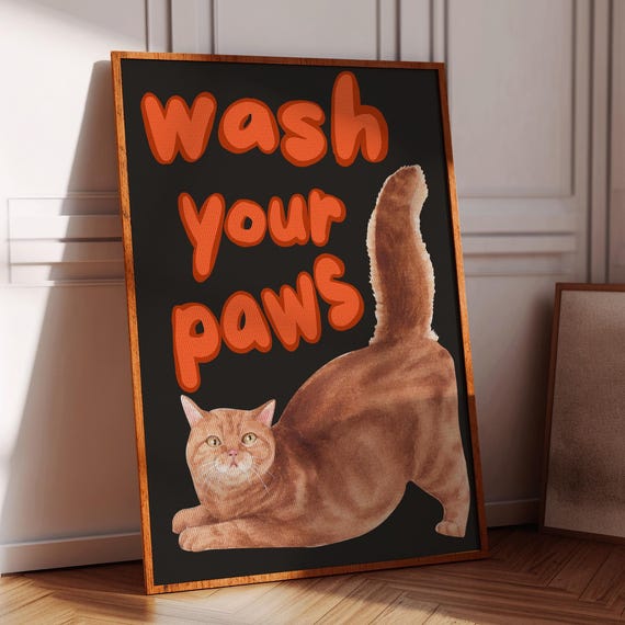 Bathroom Wall Decor Humorous Posters Funny Print Cute Cat Poster Trendy Typography Dopamine Art