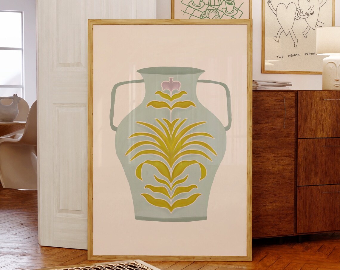 Sage Green Mediterranean Urn Vase Floral Botanical Art Poster