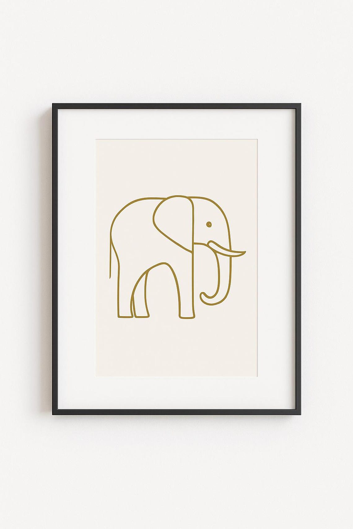 Minimalist Gold Elephant Continuous Line Art Modern Safari Poster