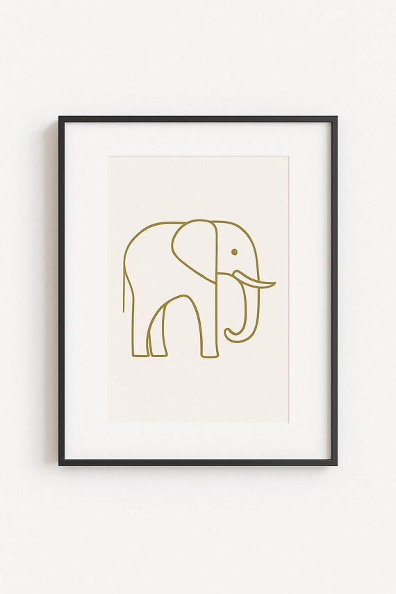 Minimalist Animal Line Art Modern Geometric Elephant Print Neutral Wall Decor Safari Contemporary