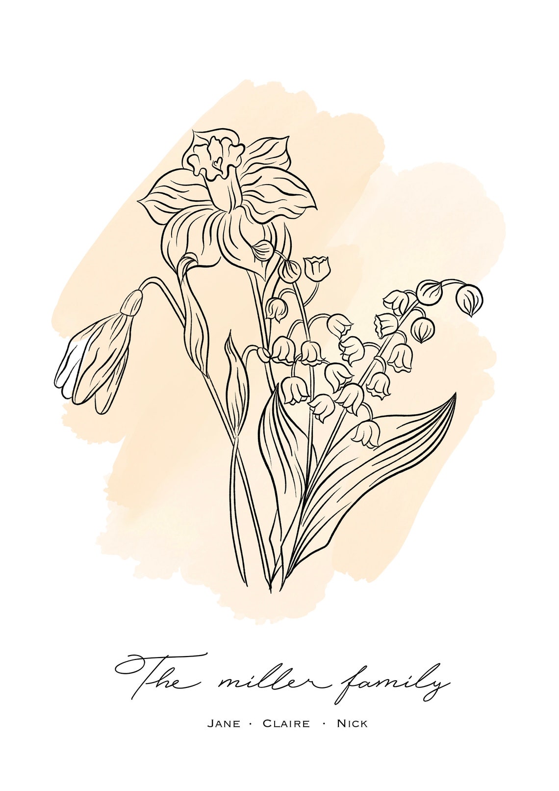 Wildflower Line Art Bouquet With Blush Watercolor Botanical Print - Image 2