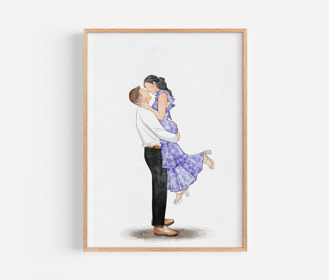 Watercolor Bride and Groom Wedding Day Portrait Custom Gift Poster - Image 2