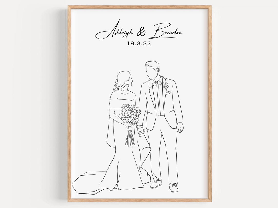Ashleigh and Brendan Wedding Line Art Bride and Groom Poster