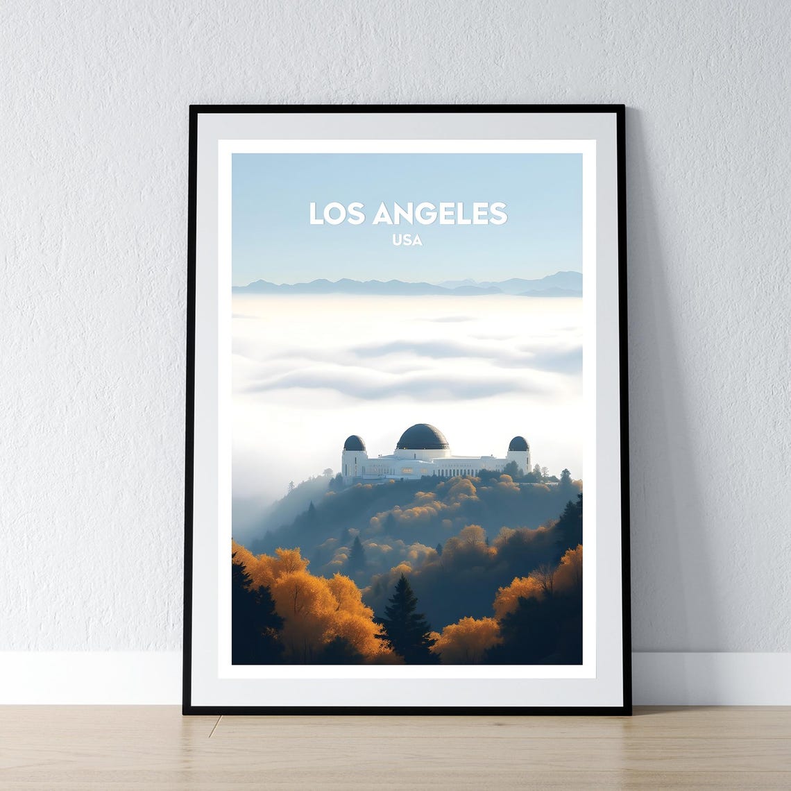 Los Angeles Griffith Observatory Fog Autumn Trees Travel Poster