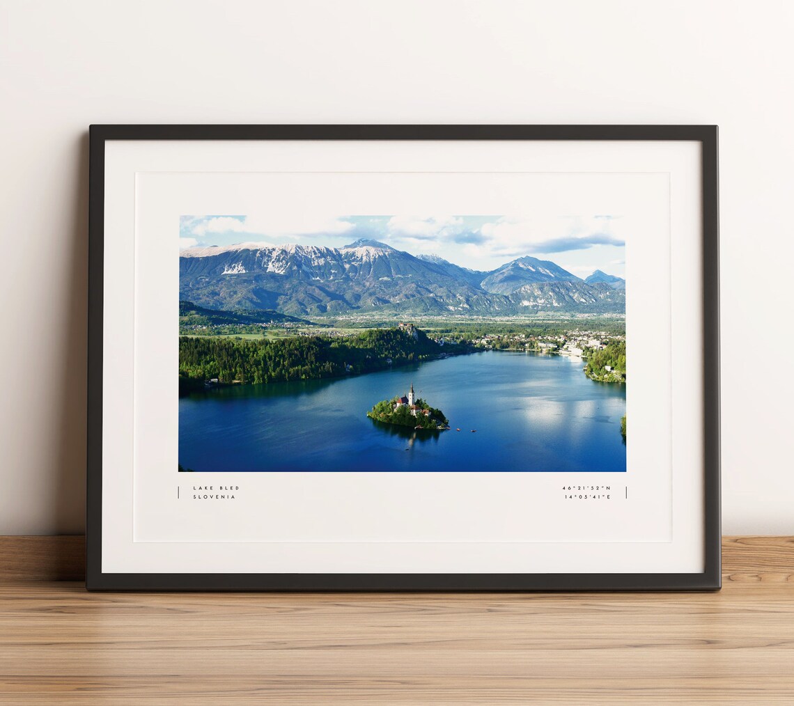 Lake Bled Travel Poster, Slovenia Coordinates