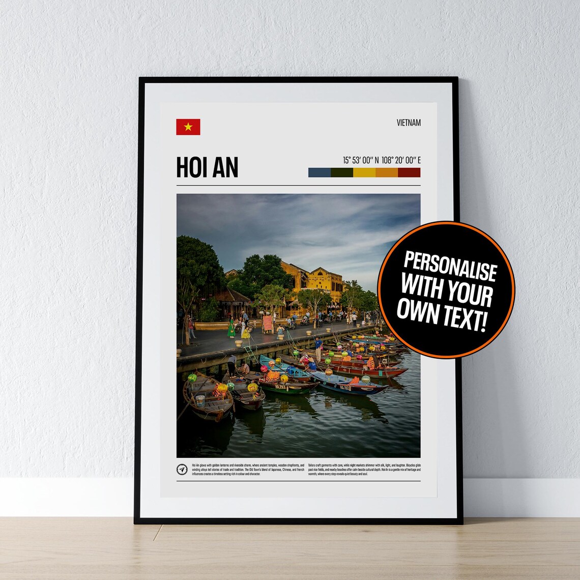 Hoi An Vietnam Riverside Boats Old Town Coordinates Photo Poster