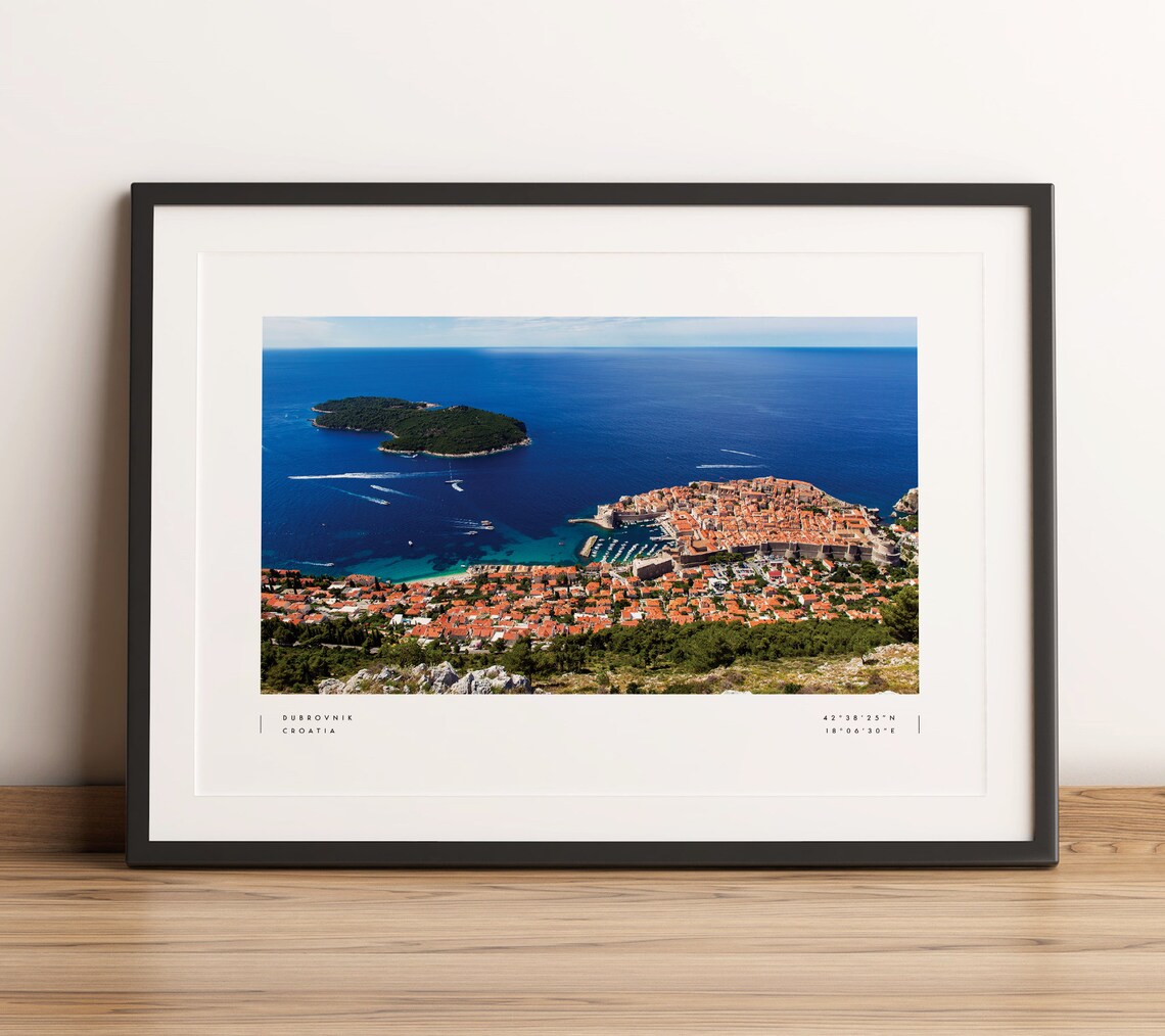 Dubrovnik Croatia Aerial Coastline Photo Coordinates Art Print