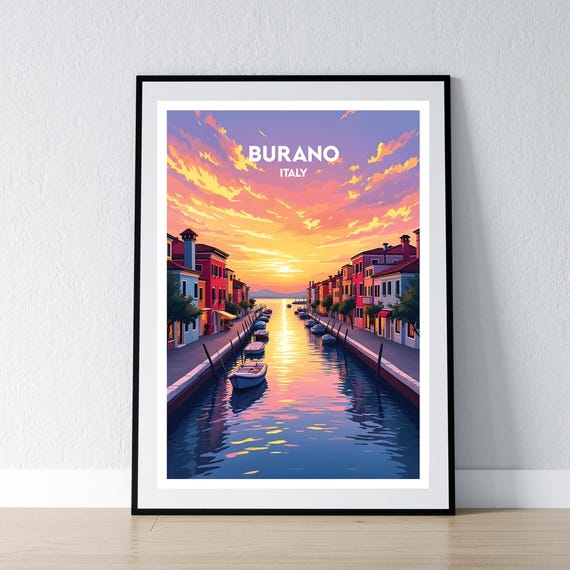 Burano Poster Venice Print Wall Art Gift Italy Travel Home Decor Illustration