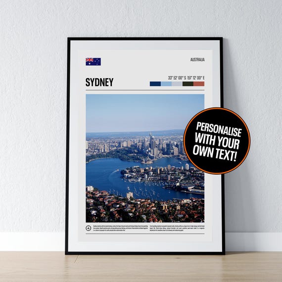 Sydney Poster Wall Art Australia Coordinates Photo Print Travel Gift Home Decor