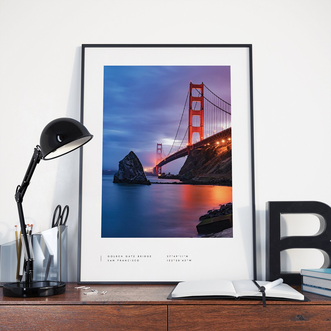 San Francisco Print Poster, Golden Gate Bridge Coordinates