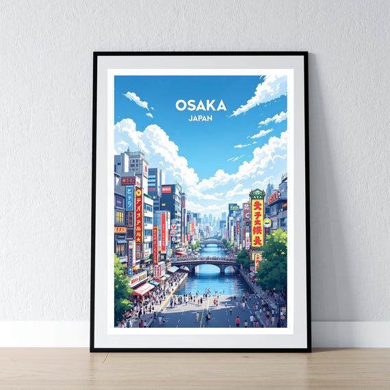 Osaka Poster Japan Print Japanese Wall Art Gift Travel Home Decor Illustration