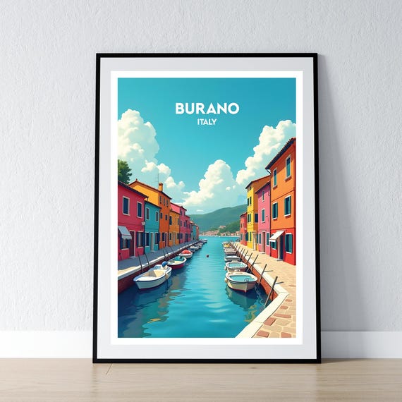 Burano Poster Venice Print Wall Art Gift Italy Travel Home Decor Illustration