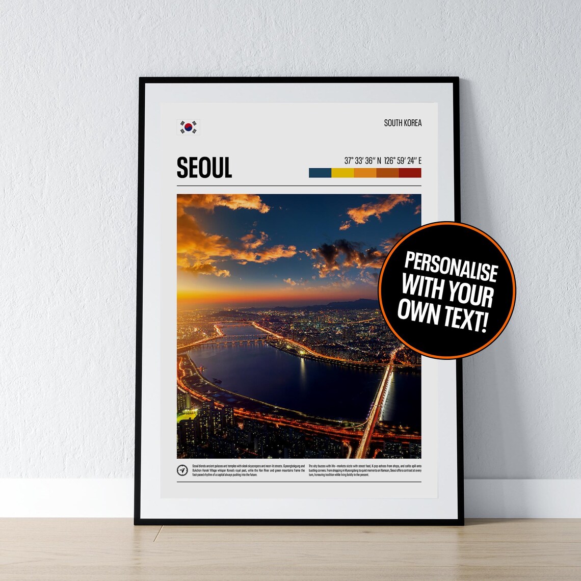 Seoul South Korea Han River Night City Coordinates Photo Poster