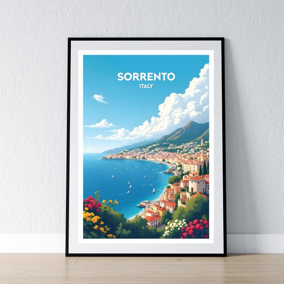 Sorrento Poster Print Wall Art Gift Travel Home Decor Illustration Amalfi Italy Wpa