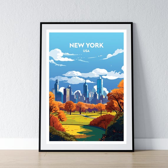 New York Poster Print Wall Art Gift United States Usa Home Decor Illustration