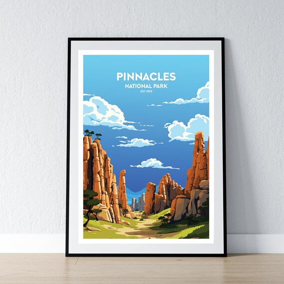 Pinnacles National Park Est 2013 Towering Rock Spires Retro Travel Poster