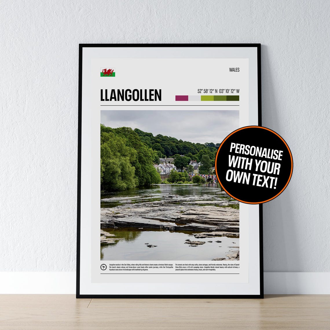 Llangollen Wales River Dee Valley Scenic Coordinates Photo Poster