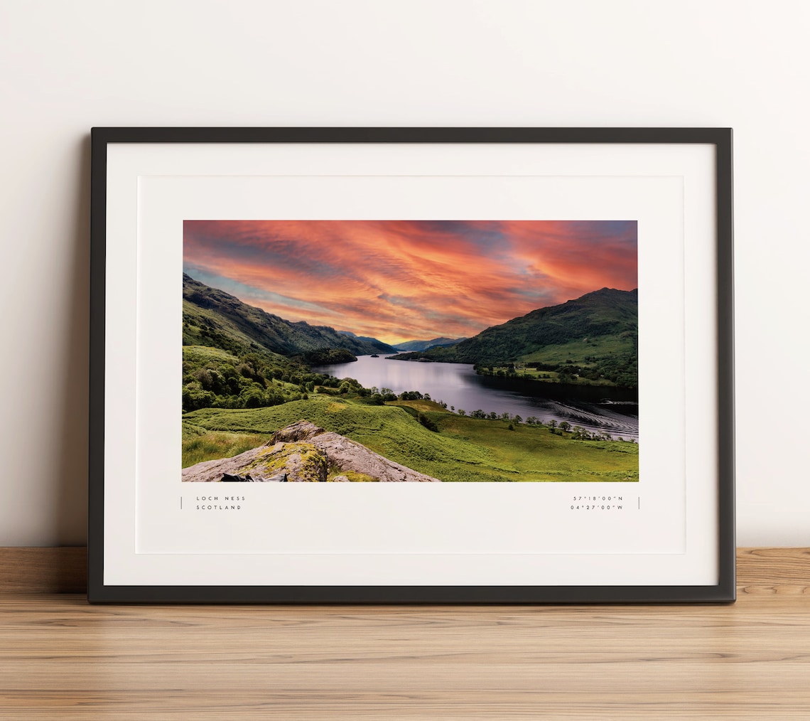 Loch Ness Coordinates Travel Poster, Wall Art Print