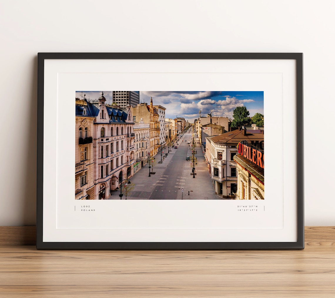 Lodz Poland Coordinates Historic Street Aerial City Travel Poster