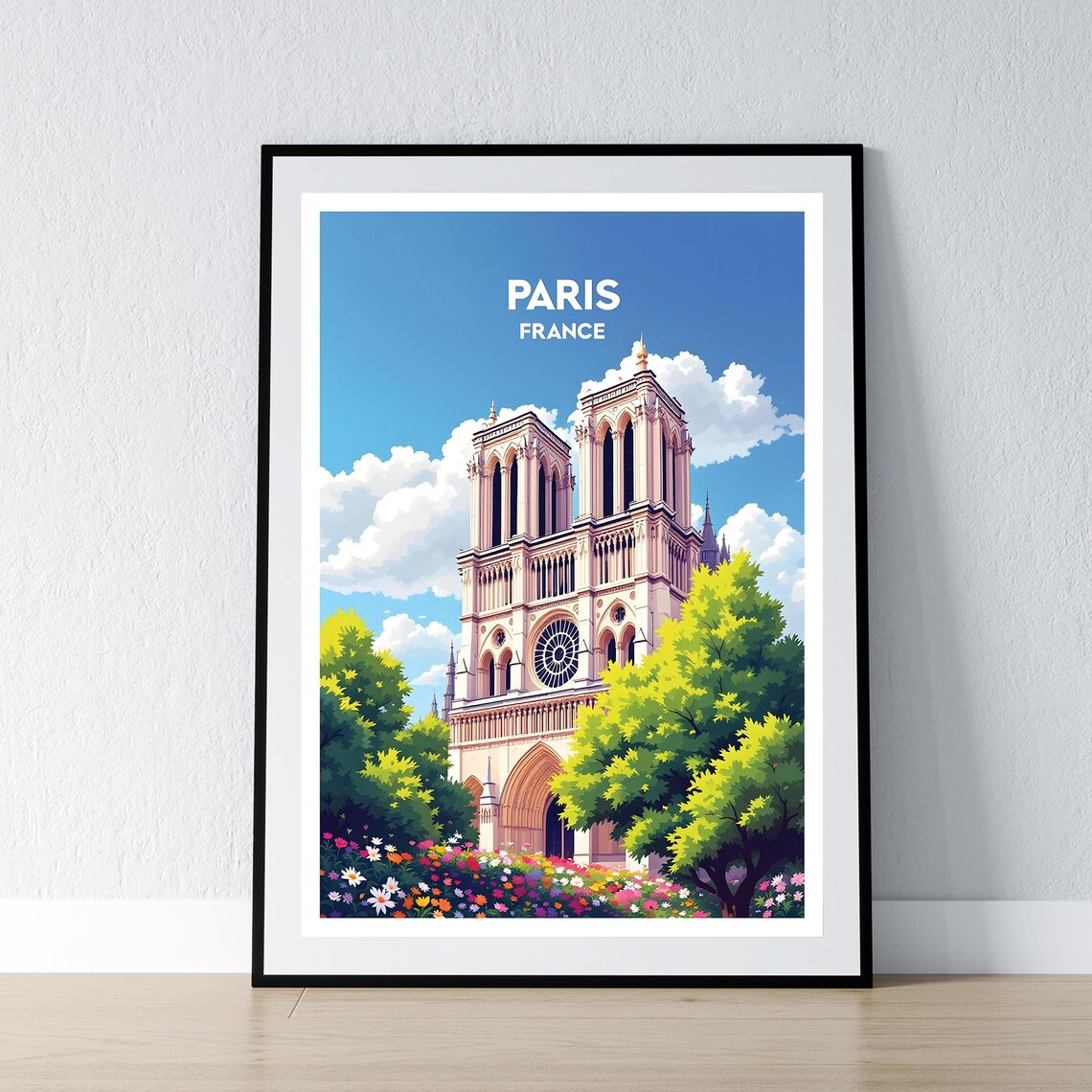 Notre Dame Cathedral Paris France Summer Garden Travel Poster