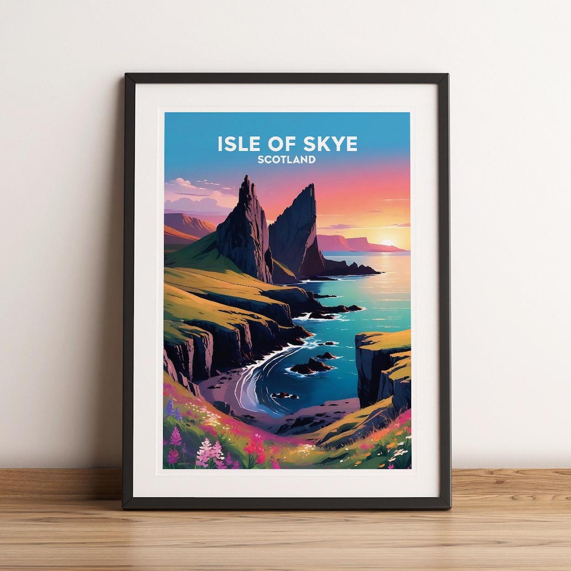 Isle of Skye Scotland Sea Stacks Sunset Coastal Travel Poster
