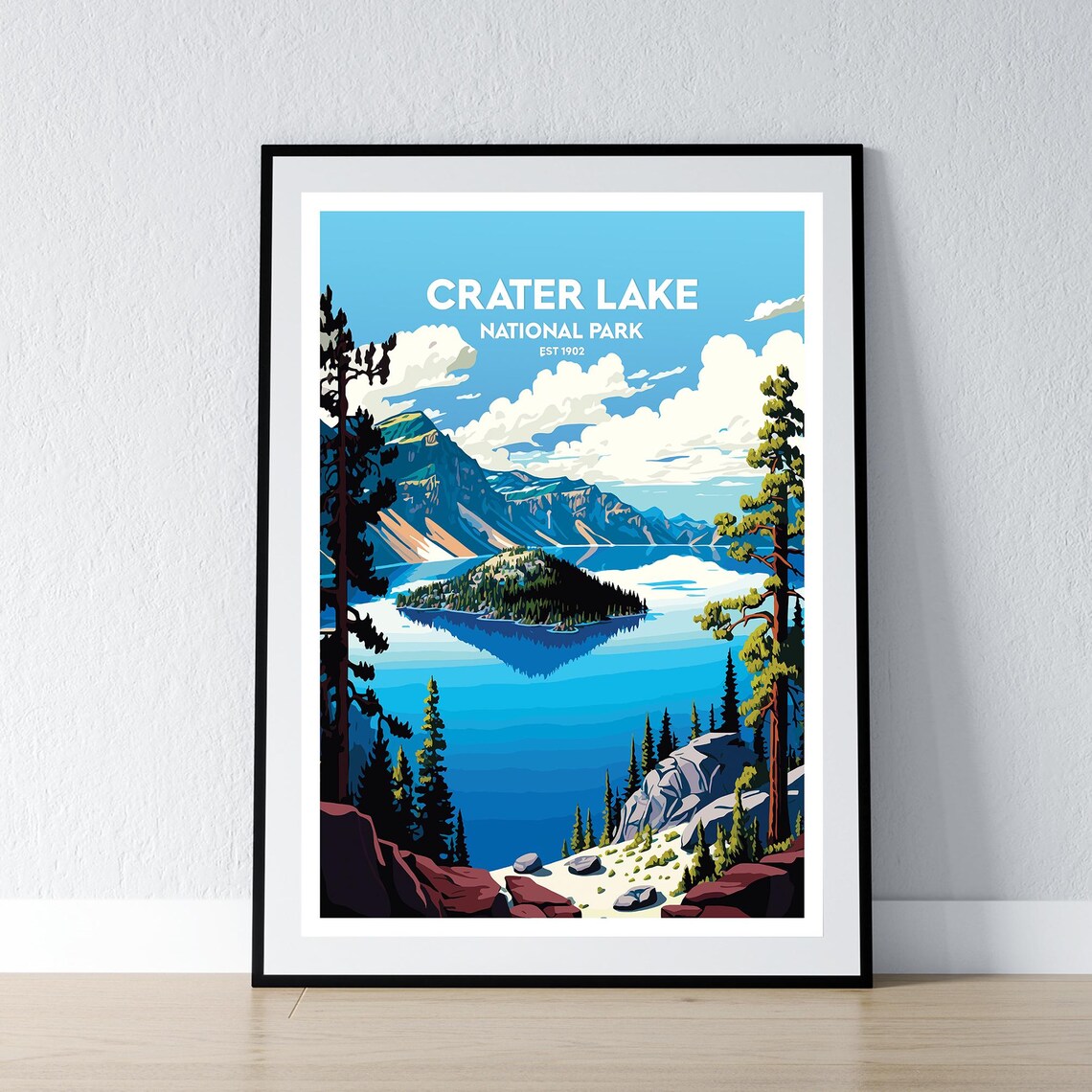 Crater Lake National Park Est 1902 Wizard Island Travel Poster