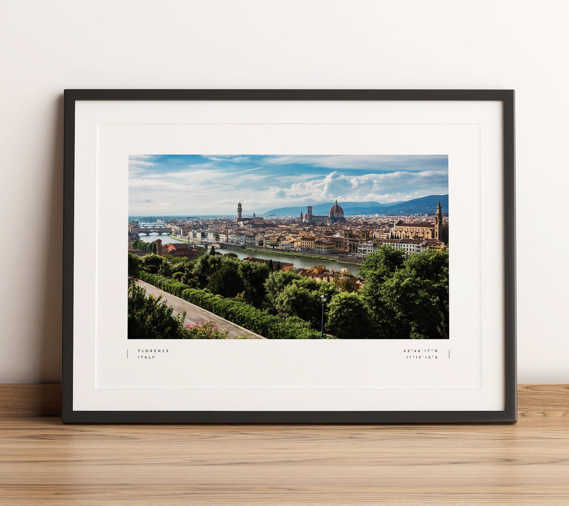 Florence Italy Coordinates Duomo Skyline Panoramic Aerial View Poster