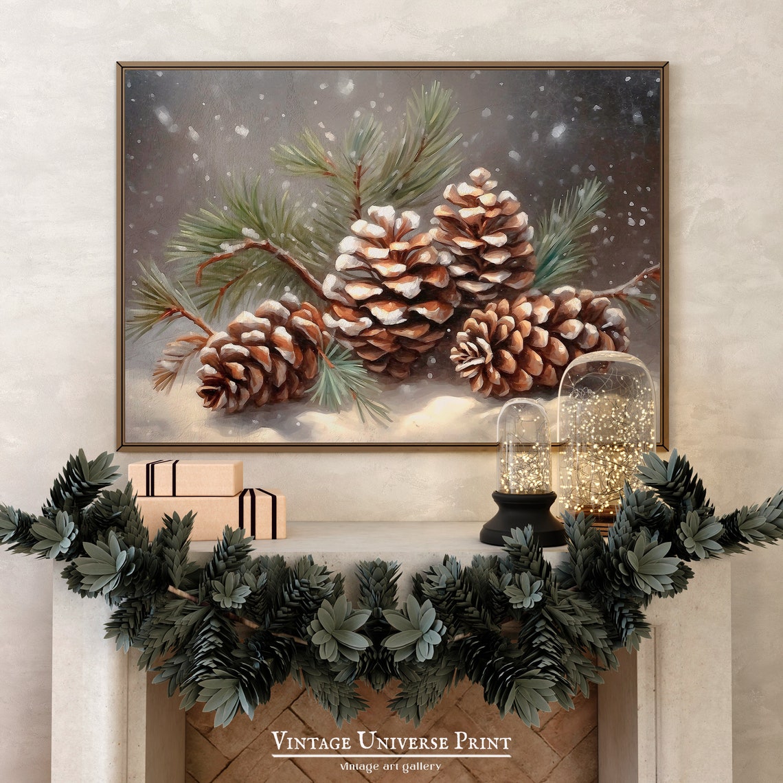 Snowy Pinecones on Evergreen Branch Winter Still Life Poster - Image 2