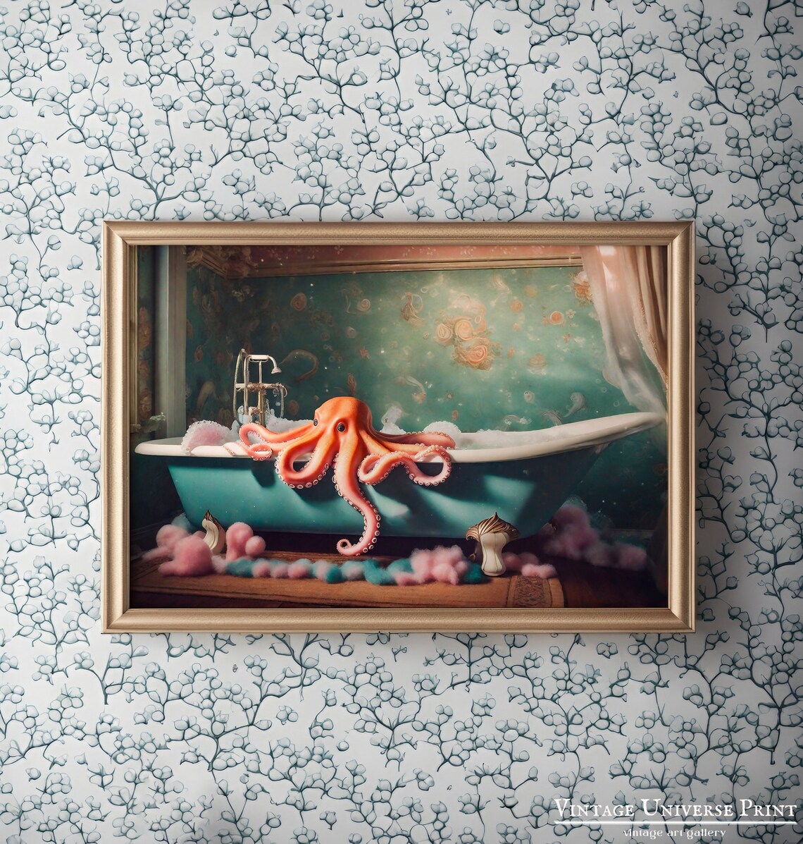 Octopus In Bathtub Print Octopus Wall Art Bathroom Wall Art Print Octopus Poster Bathroom Decor Bath Art Print Instant - Image 5