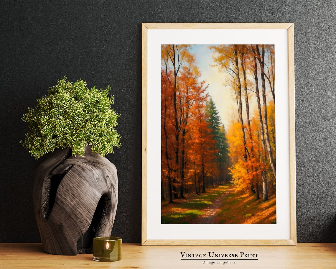 Autumn Forest Path Orange Fall Trees Vintage Oil Painting Poster - Image 4