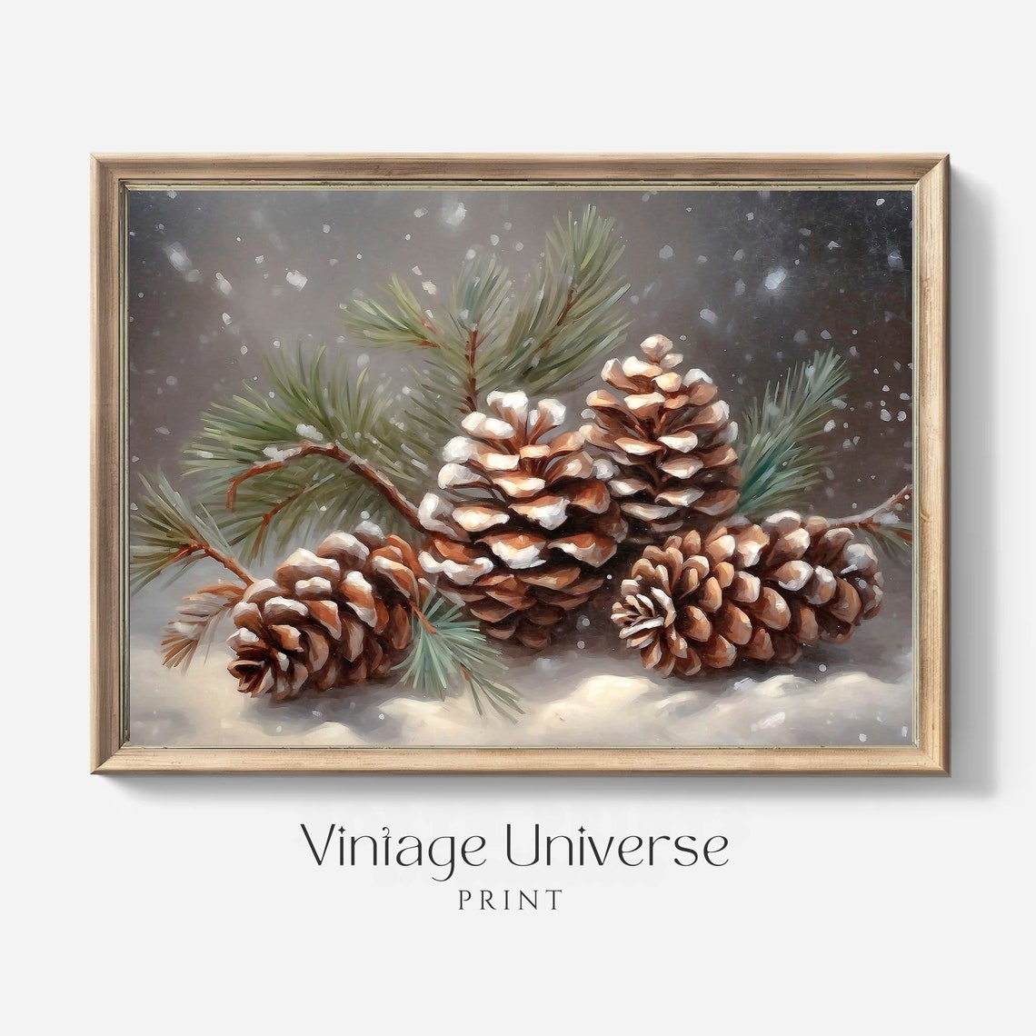 Snowy Pinecones on Evergreen Branch Winter Still Life Poster - Image 4