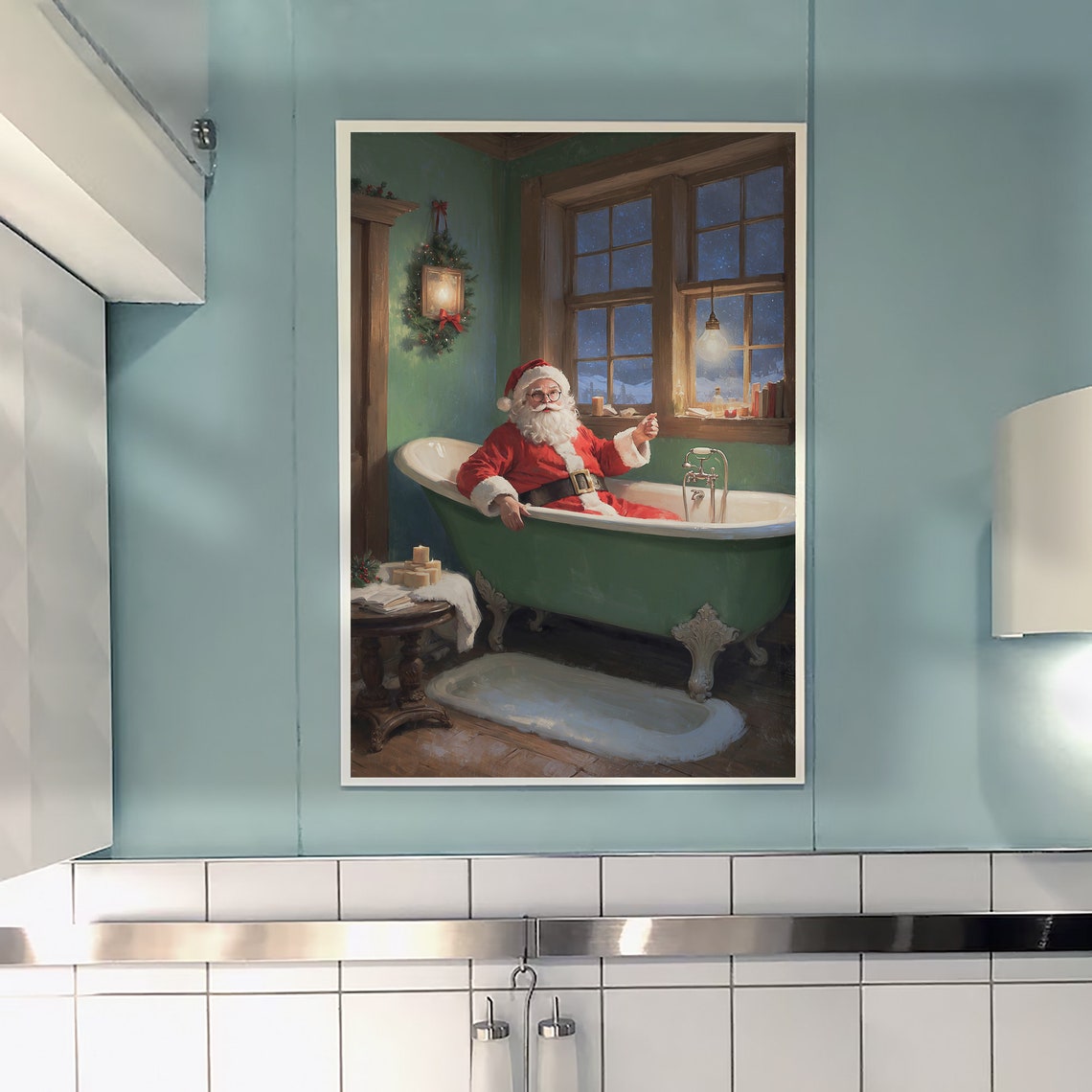 Santa Claus In A Bathtub Cozy Funny Holiday Christmas Poster - Image 2